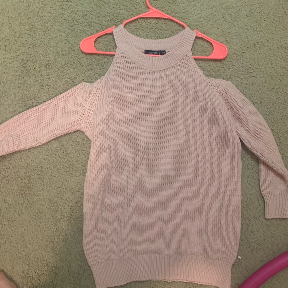 Pink knit open shoulder sweater